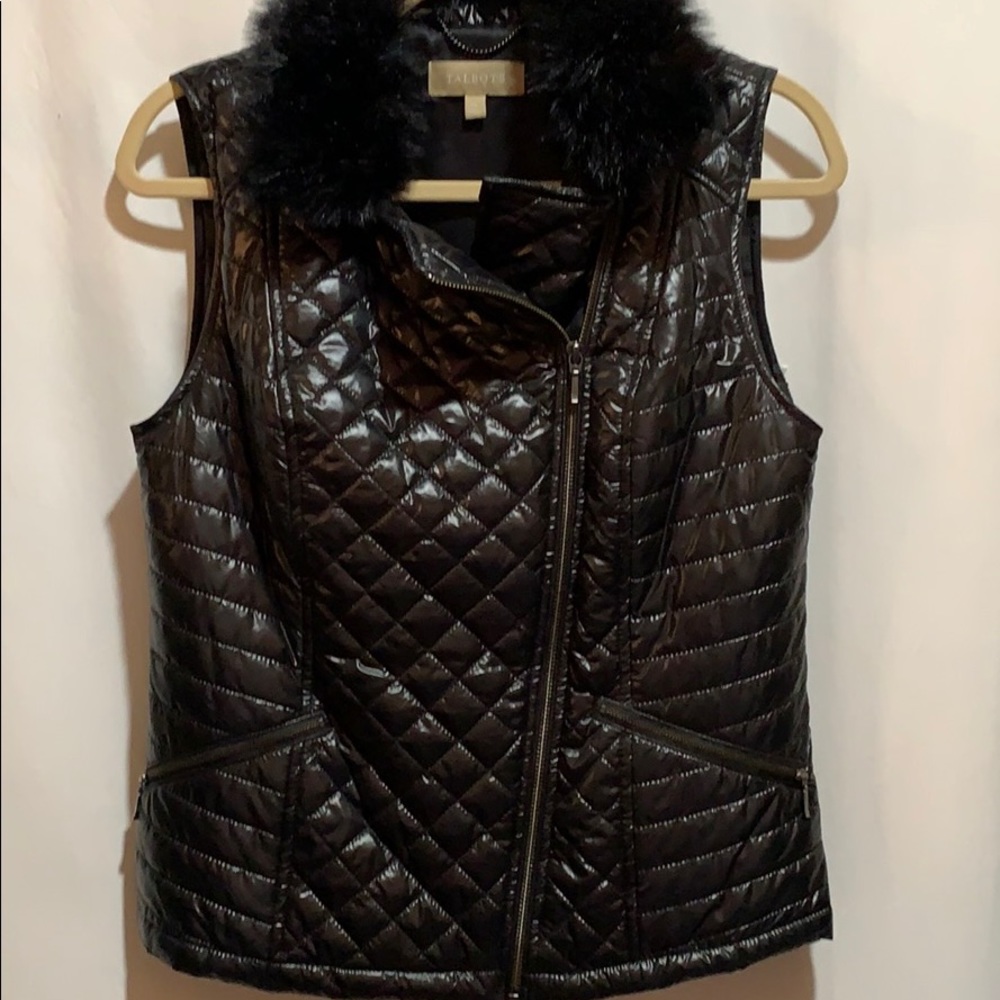 TALBOTS Motoblack puffer vest SZ M- collar - Picture 1 of 8